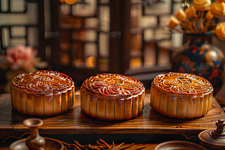 中秋月饼甜点广式月饼摄影图