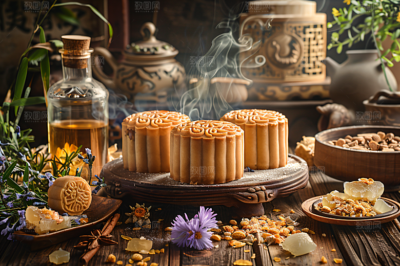 中秋月饼莲蓉月饼传统美食摄影图