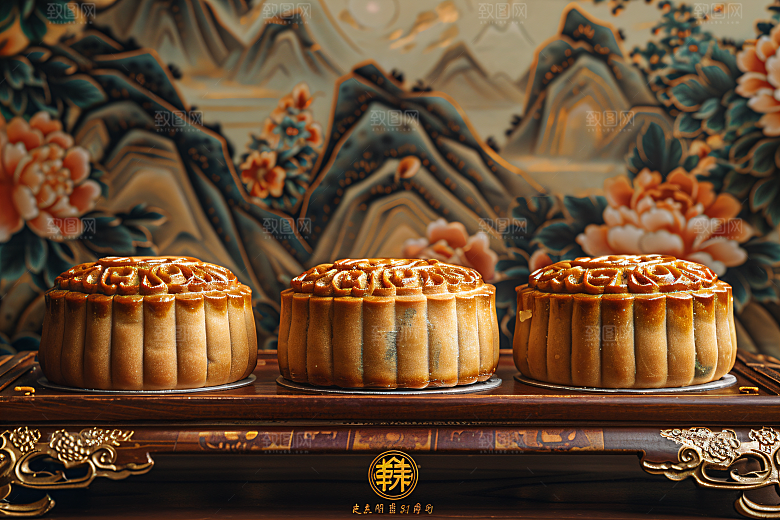 中秋月饼甜点糕点摄影图