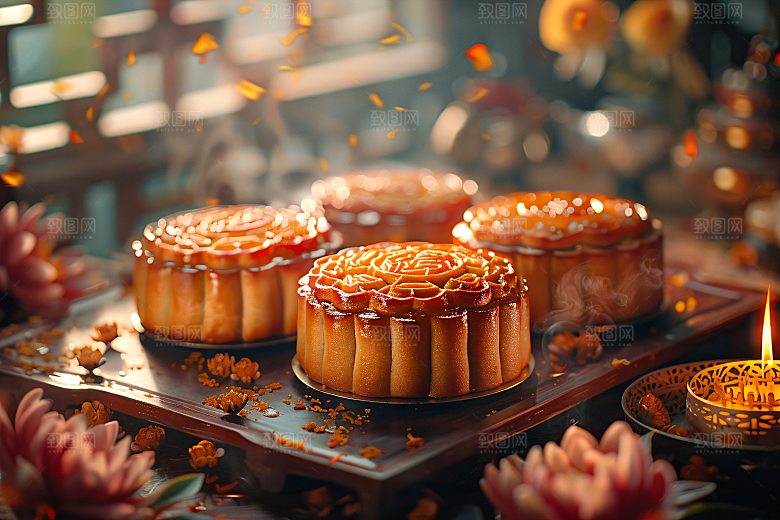 中秋月饼美食糕点摄影图