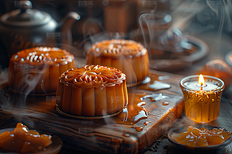 中秋月饼甜点广式月饼摄影图