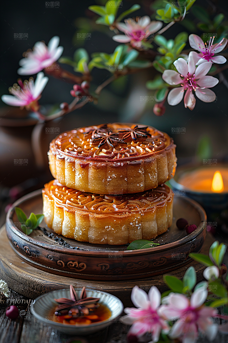 中秋月饼传统节日糕点摄影图
