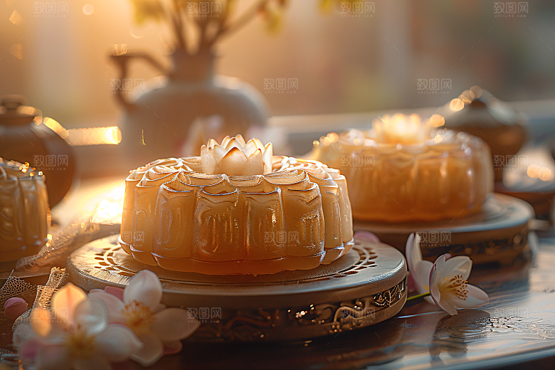 中秋月饼传统美食高清摄影图