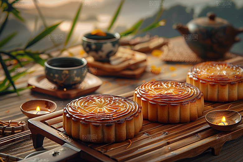 中秋月饼糕点中秋节摄影图