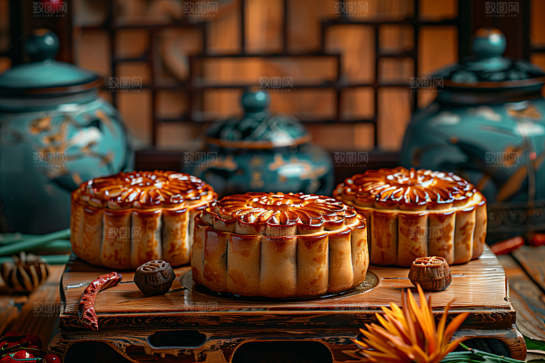 中秋月饼传统美食莲蓉月饼摄影图
