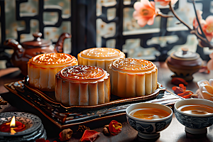 中秋月饼莲蓉月饼广式月饼摄影图