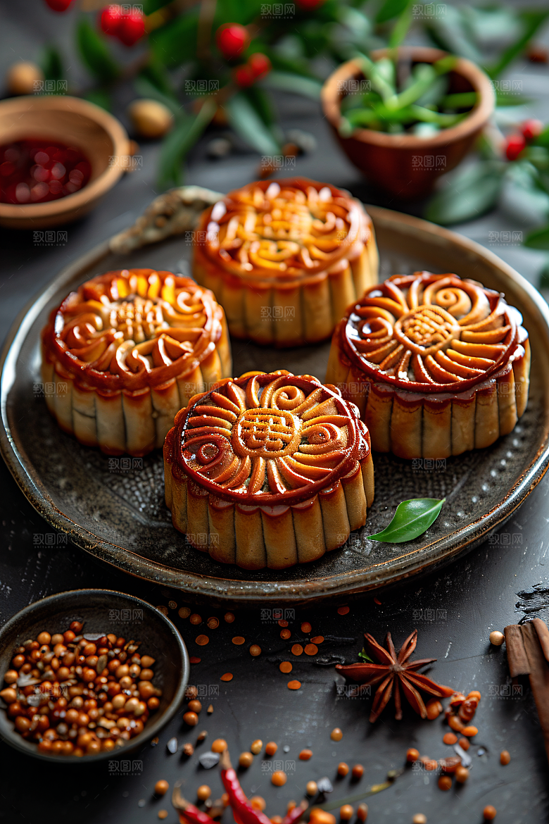 中秋月饼美味习俗摄影图