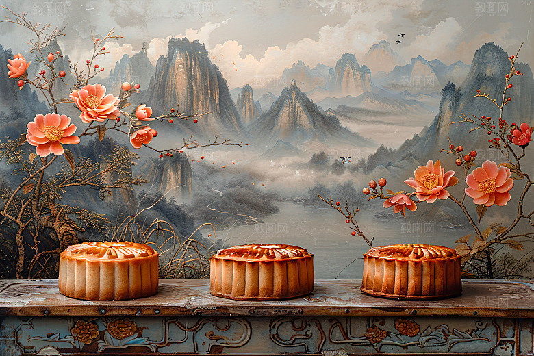 中秋月饼美味甜点摄影图