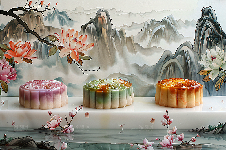 中秋月饼中秋节习俗摄影图