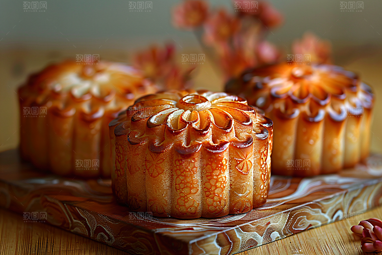 中秋月饼美味传统美食摄影图