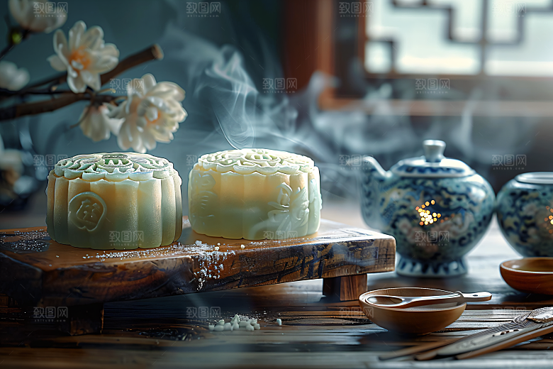 中秋月饼传统节日中秋节摄影图