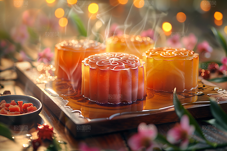 中秋月饼传统美食习俗摄影图
