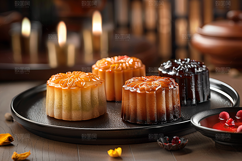 中秋月饼习俗美食摄影图