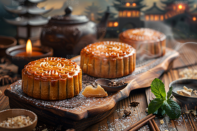 中秋月饼高清习俗摄影图