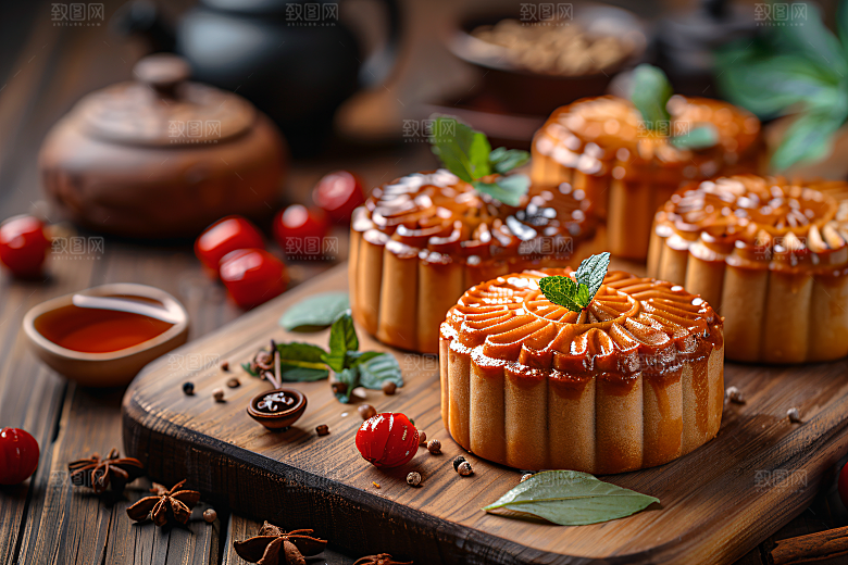 中秋月饼传统美食传统节日摄影图