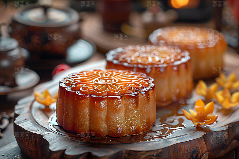 中秋月饼美味习俗摄影图