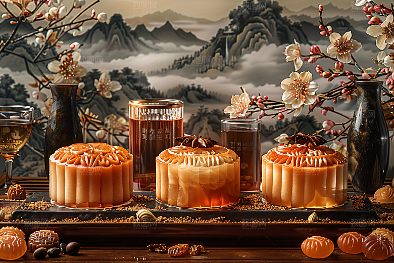 中秋月饼美食传统美食摄影图