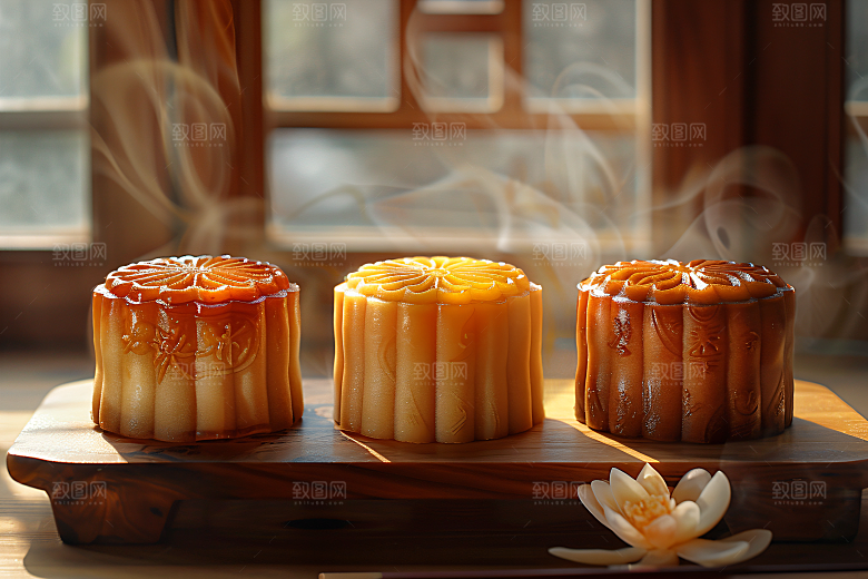 中秋月饼甜点中秋节摄影图