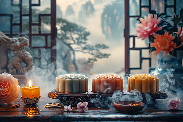 中秋月饼美味习俗摄影图