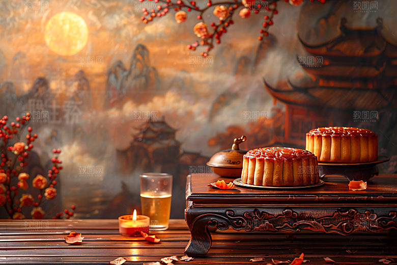 中秋月饼糕点中秋节摄影图
