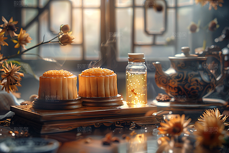 中秋月饼美食甜点摄影图