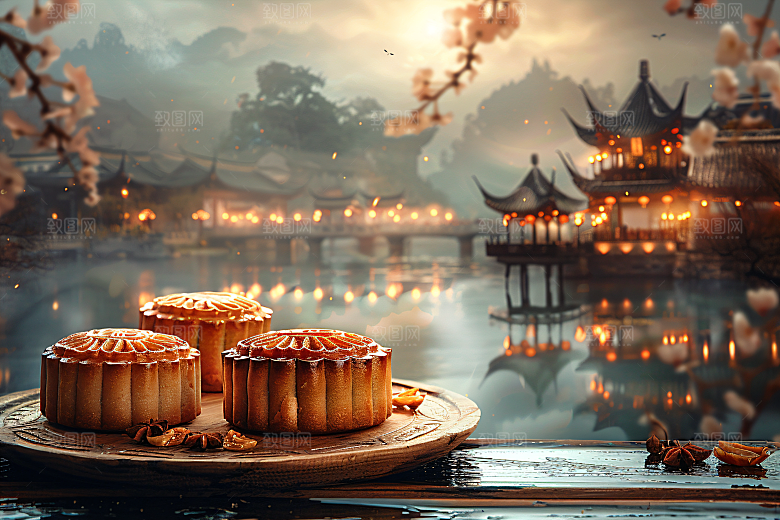 中秋月饼美食中秋节摄影图