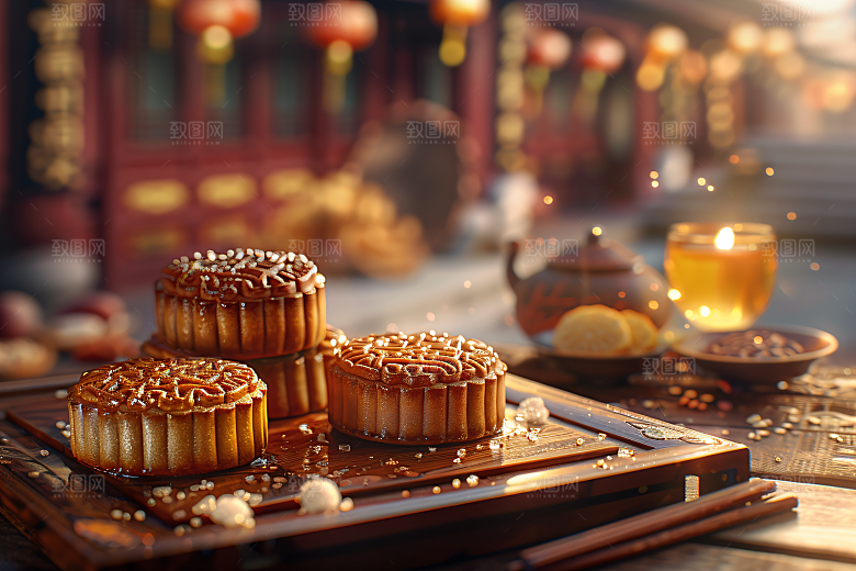中秋月饼美味习俗摄影图