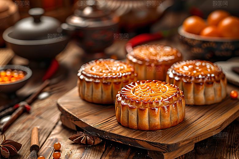 中秋月饼甜点广式月饼摄影图