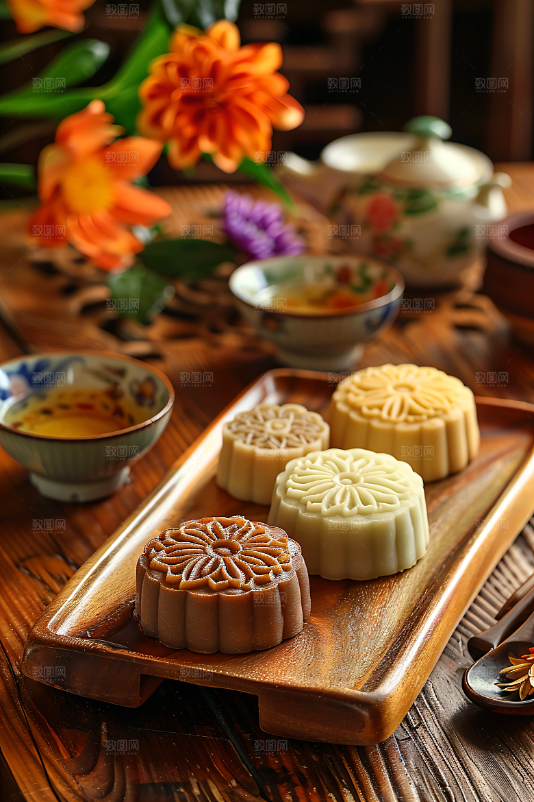 中秋月饼美食甜点摄影图