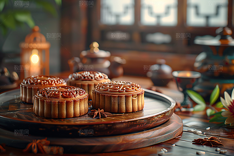 中秋月饼美食习俗摄影图