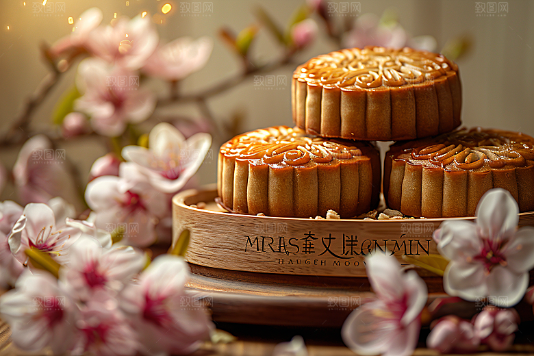 中秋月饼中秋节习俗摄影图