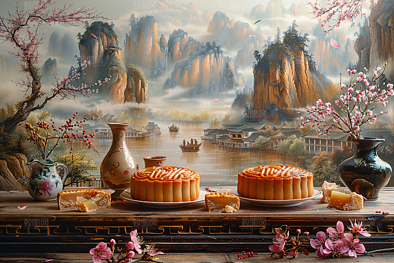 中秋月饼广式月饼莲蓉月饼摄影图
