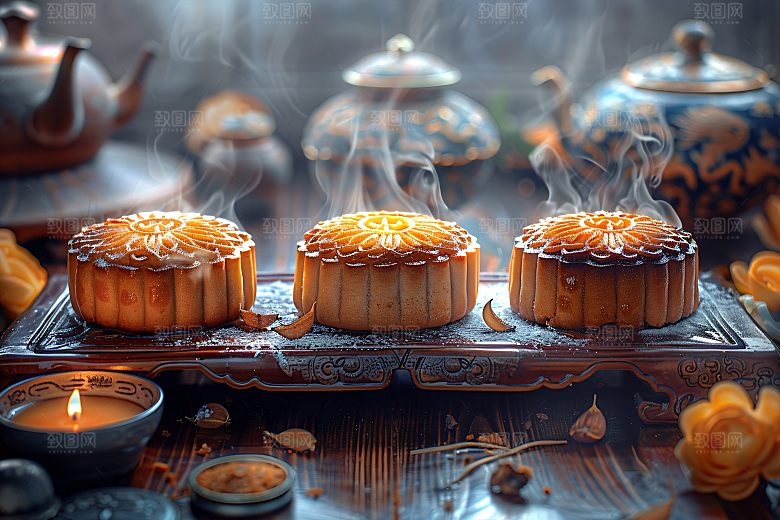 中秋月饼莲蓉月饼习俗摄影图