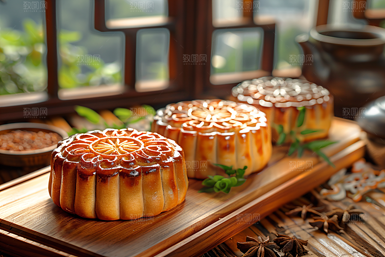 中秋月饼美味广式月饼摄影图