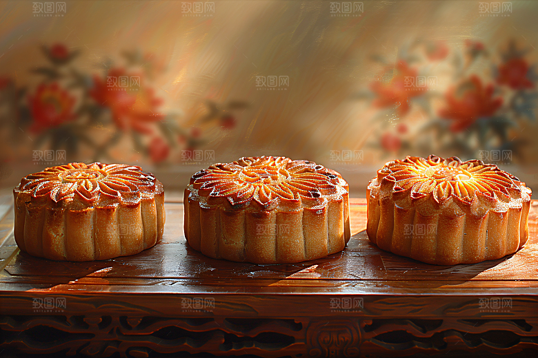 中秋月饼中秋节糕点摄影图
