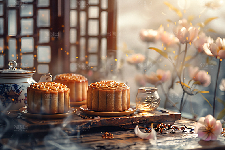 中秋月饼糕点传统节日摄影图