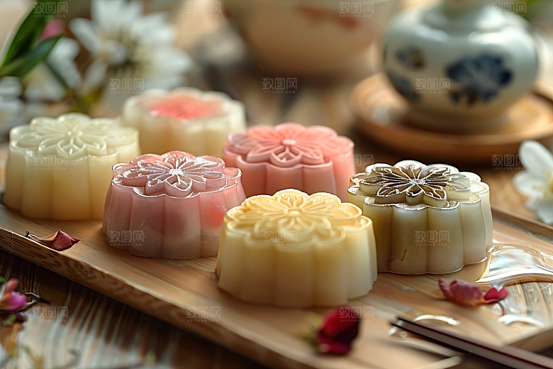 中秋月饼莲蓉月饼传统美食摄影图