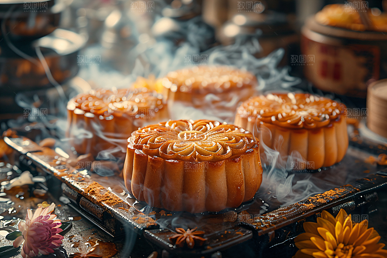 中秋月饼传统美食美味摄影图