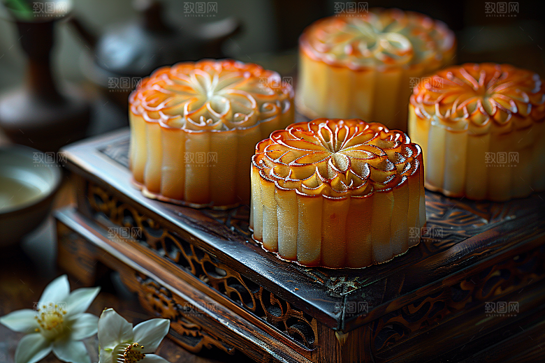 中秋月饼传统美食习俗摄影图