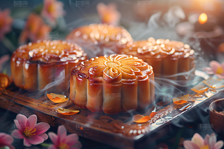 中秋月饼美味传统节日摄影图