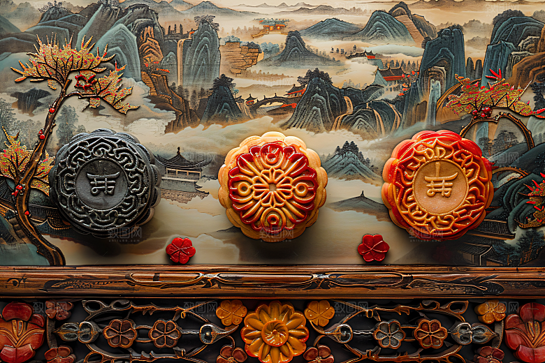 中秋月饼美食中秋节摄影图