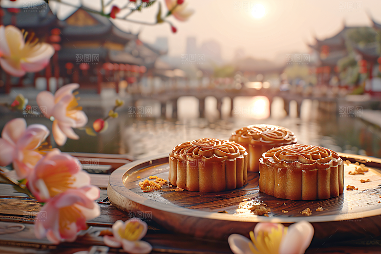 中秋月饼糕点广式月饼摄影图