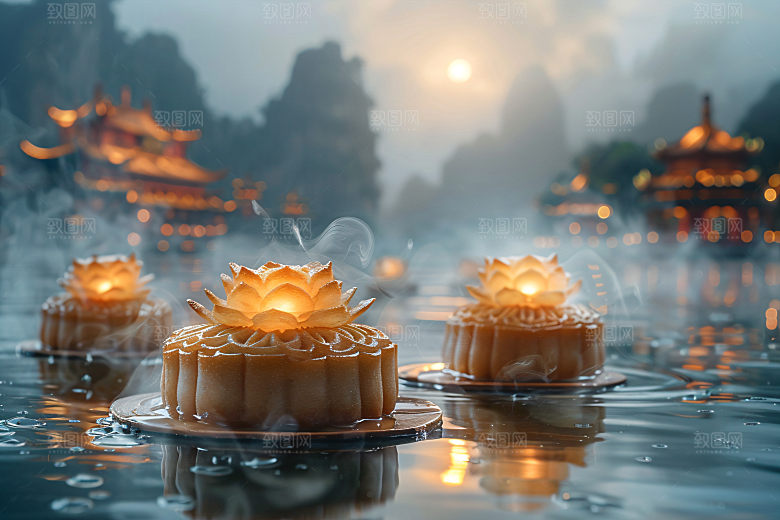 中秋月饼甜点习俗摄影图