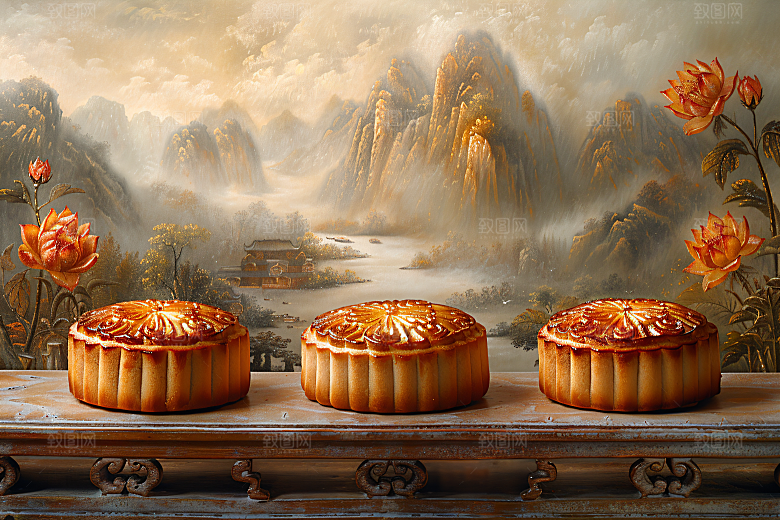 中秋月饼甜点美味摄影图