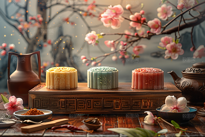 中秋月饼广式月饼美味摄影图