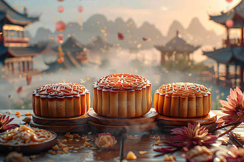 中秋月饼高清习俗摄影图
