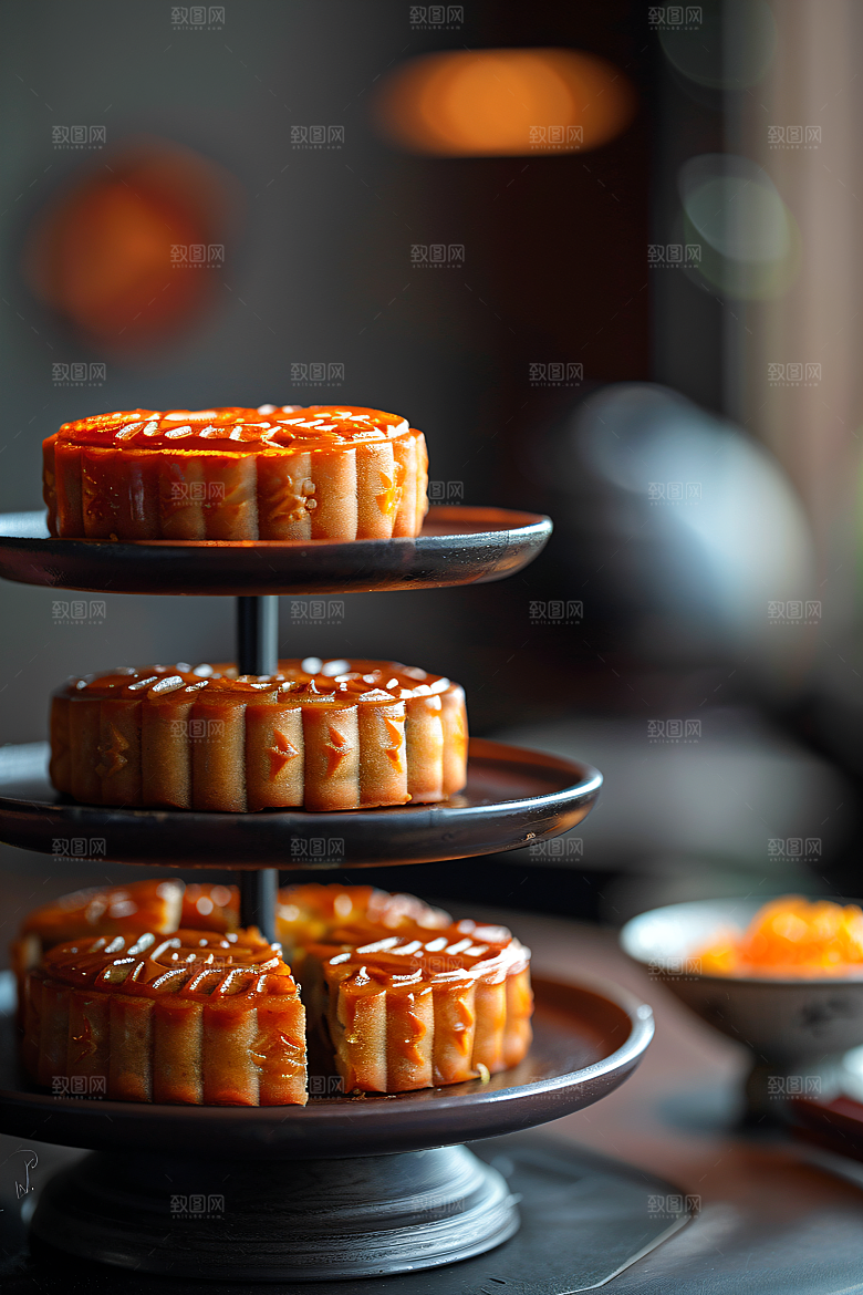 中秋月饼美味中秋节摄影图