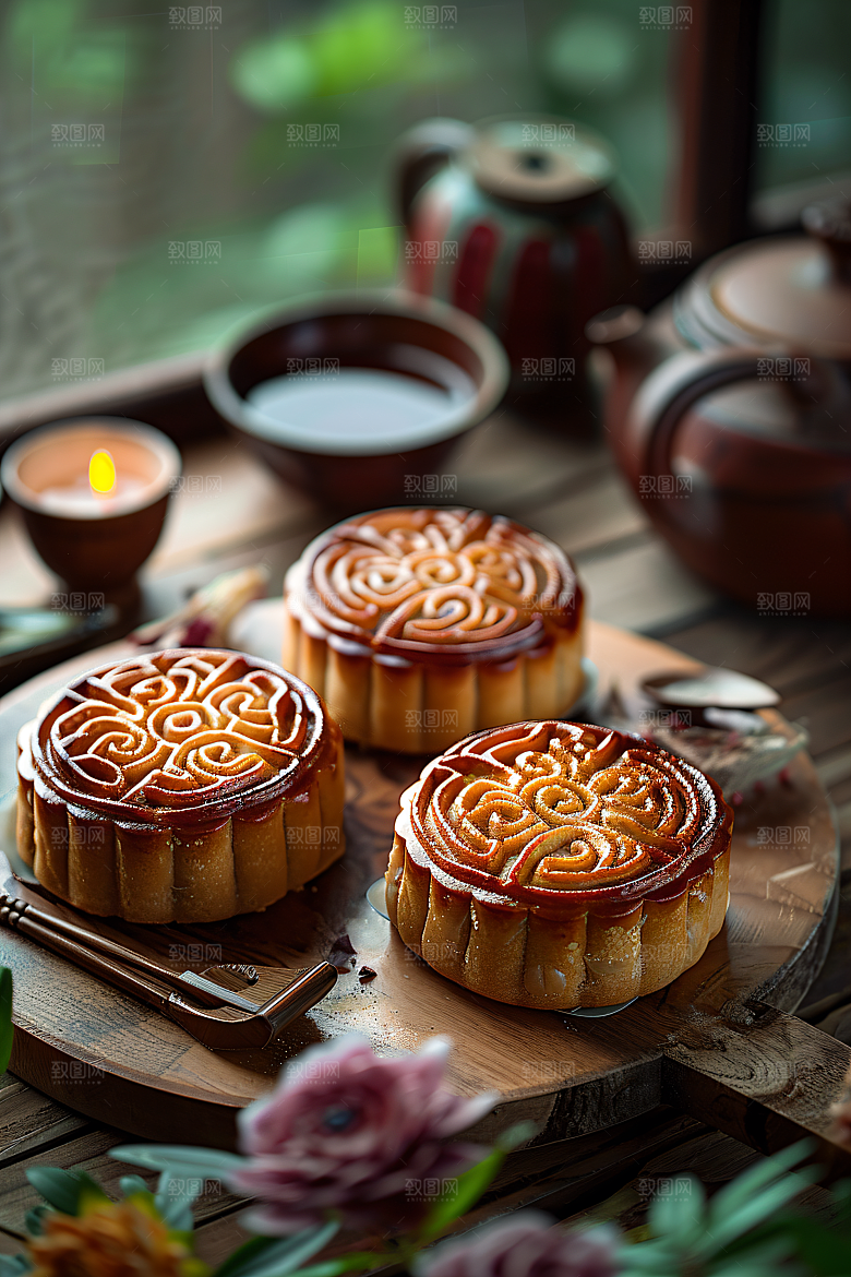 中秋月饼传统美食中秋节摄影图