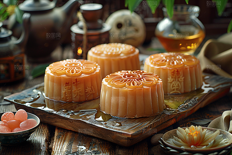 中秋月饼传统节日糕点摄影图