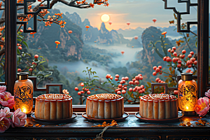 中秋月饼甜点习俗摄影图